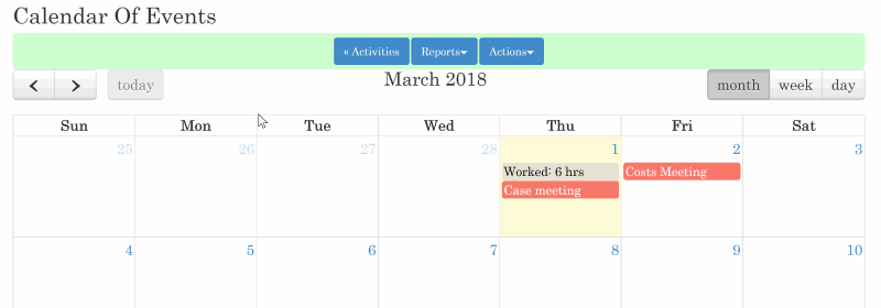 Time recording calendar